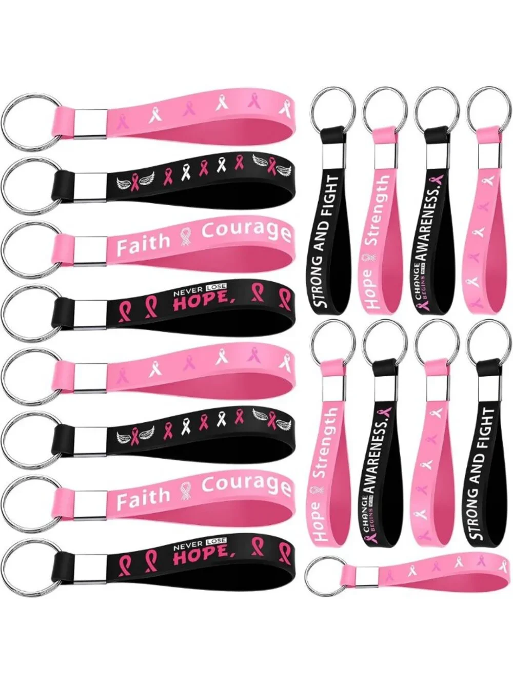 100 Pcs Pink Ribbon Keychains | Breast Cancer Awareness Gifts & Survivor